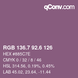 カラーコード: RGB 136.7 92.6 126 | qconv.com