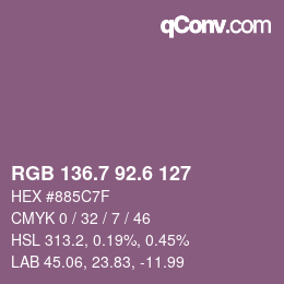 カラーコード: RGB 136.7 92.6 127 | qconv.com