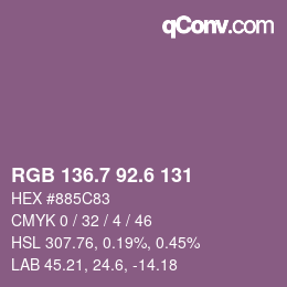 カラーコード: RGB 136.7 92.6 131 | qconv.com