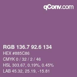 カラーコード: RGB 136.7 92.6 134 | qconv.com