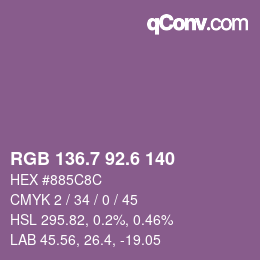 カラーコード: RGB 136.7 92.6 140 | qconv.com