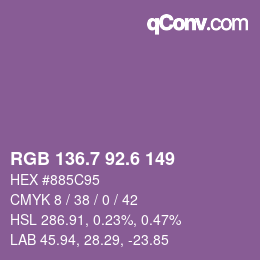 カラーコード: RGB 136.7 92.6 149 | qconv.com
