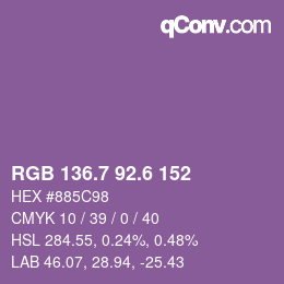 カラーコード: RGB 136.7 92.6 152 | qconv.com