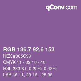 カラーコード: RGB 136.7 92.6 153 | qconv.com