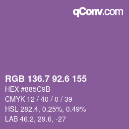 カラーコード: RGB 136.7 92.6 155 | qconv.com