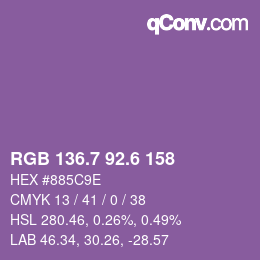 カラーコード: RGB 136.7 92.6 158 | qconv.com