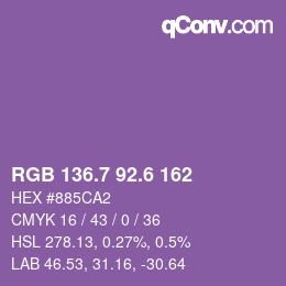 カラーコード: RGB 136.7 92.6 162 | qconv.com