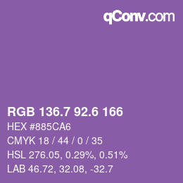 カラーコード: RGB 136.7 92.6 166 | qconv.com