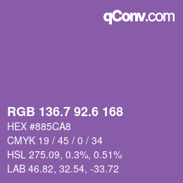 カラーコード: RGB 136.7 92.6 168 | qconv.com