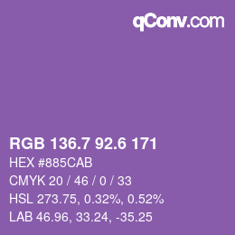 カラーコード: RGB 136.7 92.6 171 | qconv.com