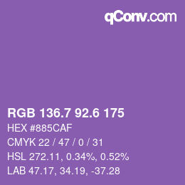 カラーコード: RGB 136.7 92.6 175 | qconv.com