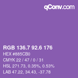 カラーコード: RGB 136.7 92.6 176 | qconv.com