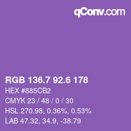 カラーコード: RGB 136.7 92.6 178 | qconv.com