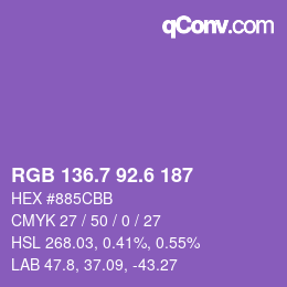 カラーコード: RGB 136.7 92.6 187 | qconv.com