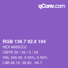 カラーコード: RGB 136.7 92.6 194 | qconv.com