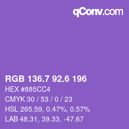 カラーコード: RGB 136.7 92.6 196 | qconv.com