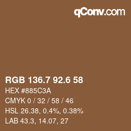 カラーコード: RGB 136.7 92.6 58 | qconv.com