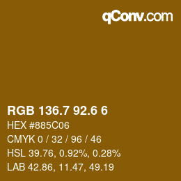 カラーコード: RGB 136.7 92.6 6 | qconv.com