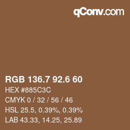 カラーコード: RGB 136.7 92.6 60 | qconv.com