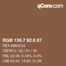 カラーコード: RGB 136.7 92.6 67 | qconv.com