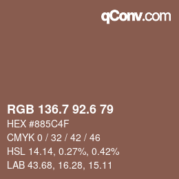 カラーコード: RGB 136.7 92.6 79 | qconv.com