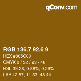 カラーコード: RGB 136.7 92.6 9 | qconv.com
