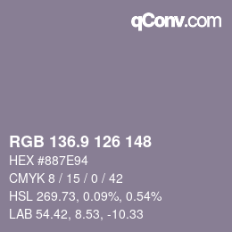 Color code: RGB 136.9 126 148 | qconv.com