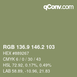 カラーコード: RGB 136.9 146.2 103 | qconv.com