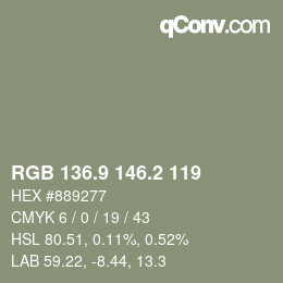 カラーコード: RGB 136.9 146.2 119 | qconv.com