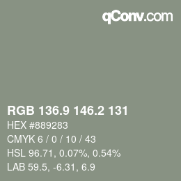 カラーコード: RGB 136.9 146.2 131 | qconv.com