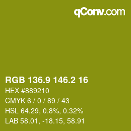 カラーコード: RGB 136.9 146.2 16 | qconv.com