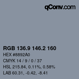 Color code: RGB 136.9 146.2 160 | qconv.com