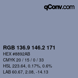 カラーコード: RGB 136.9 146.2 171 | qconv.com