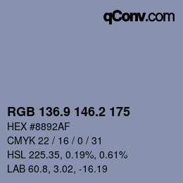 カラーコード: RGB 136.9 146.2 175 | qconv.com