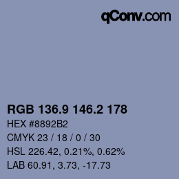 カラーコード: RGB 136.9 146.2 178 | qconv.com
