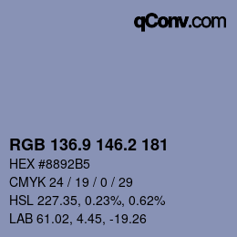 カラーコード: RGB 136.9 146.2 181 | qconv.com