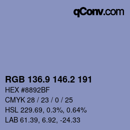 カラーコード: RGB 136.9 146.2 191 | qconv.com