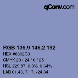 カラーコード: RGB 136.9 146.2 192 | qconv.com
