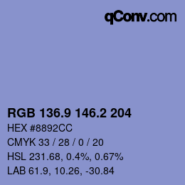 カラーコード: RGB 136.9 146.2 204 | qconv.com