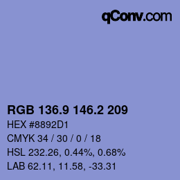 カラーコード: RGB 136.9 146.2 209 | qconv.com