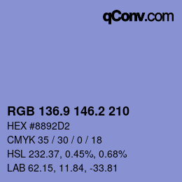 カラーコード: RGB 136.9 146.2 210 | qconv.com