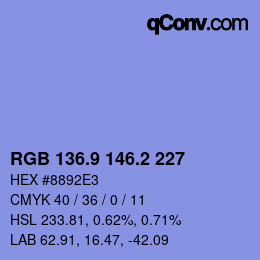 カラーコード: RGB 136.9 146.2 227 | qconv.com