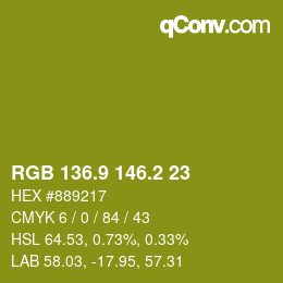 カラーコード: RGB 136.9 146.2 23 | qconv.com