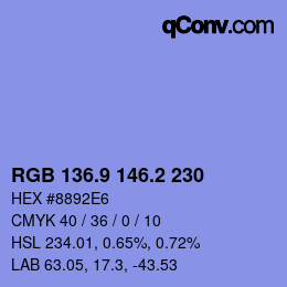 カラーコード: RGB 136.9 146.2 230 | qconv.com