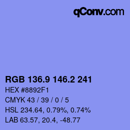 カラーコード: RGB 136.9 146.2 241 | qconv.com