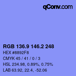 カラーコード: RGB 136.9 146.2 248 | qconv.com