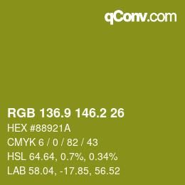 カラーコード: RGB 136.9 146.2 26 | qconv.com