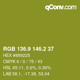 カラーコード: RGB 136.9 146.2 37 | qconv.com