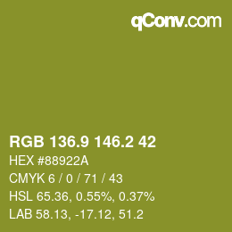 カラーコード: RGB 136.9 146.2 42 | qconv.com