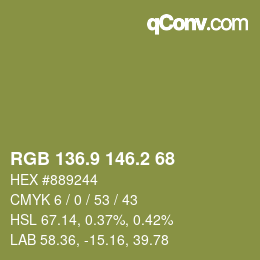 カラーコード: RGB 136.9 146.2 68 | qconv.com